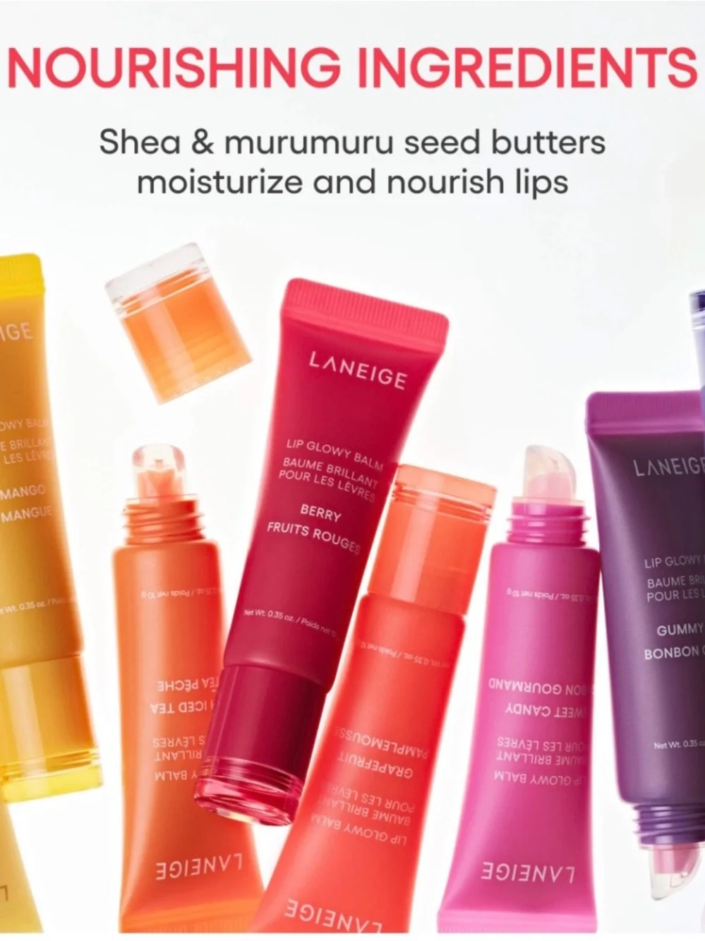 LANEIGE Lip Glowy Balm- Lightweight Hydration Lip Treatment w Shea Butter Mango